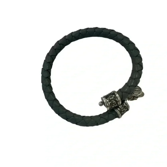 Alex and Ani Silver Tone Black Leather Wrap Bracelet A152 - Picture 1 of 4